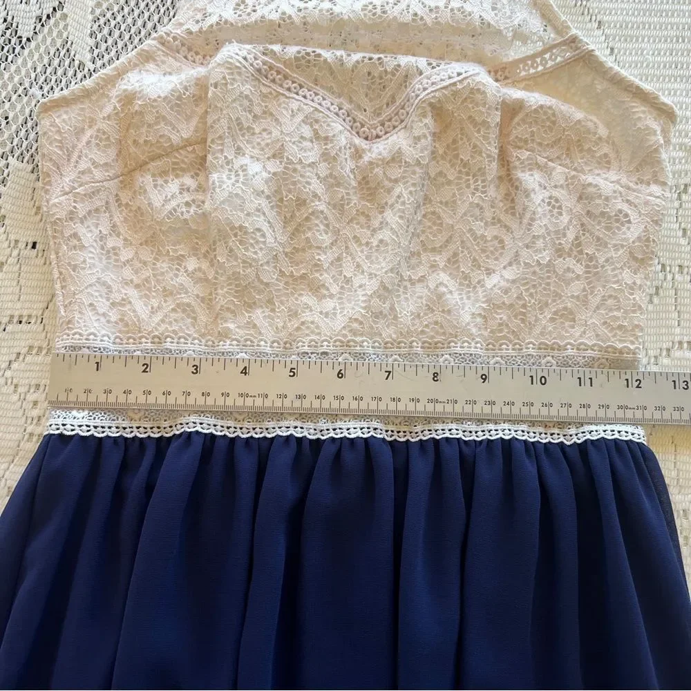 NWOT By x By Crochet Top Cream and Navy Sundress Junior Size 3